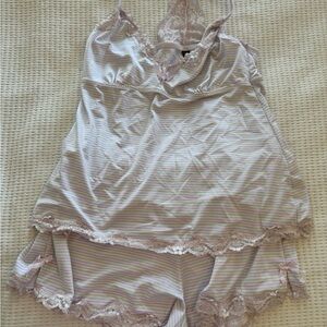 Laura Ashley Pink & White Striped Lace-Trim Cami and Shorts Set